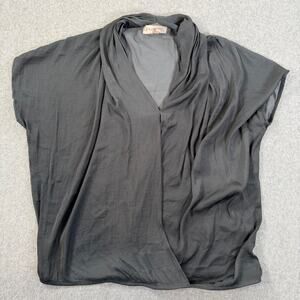 Philosophy Gray Satin Wrap Drape Blouse Women's Medium Short Sleeve V-Neck